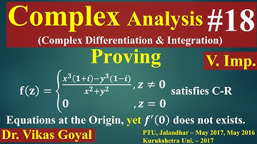 Complex Analysis #18 (V.Imp.) | CR Equations are satisfied but not Differentiable