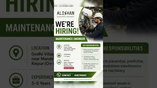 We hiring for Maintenance engineer#Alishan Backsheet #be #Solar#raipurjob#graduate#Solar#plastic
