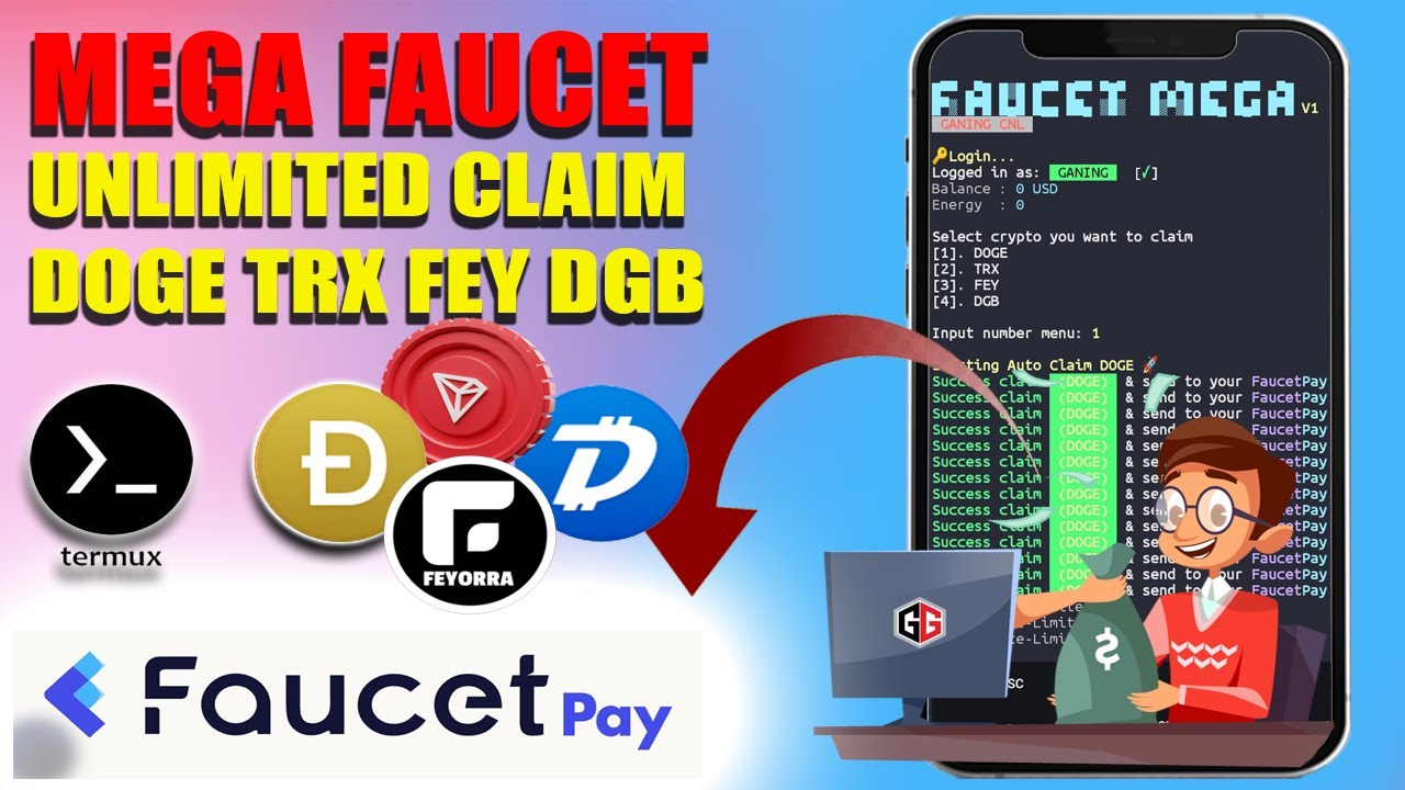 🟢 MEGAFAUCET || UNLIMITED CLAIM DOGE TRX FEY DGB || SCRIPT AUTO CLAIM ...