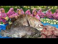 60 KG Expensive Grouper Fish Vegetable Curry Recipe - VOL Fish Cutting & Cooking by Village Ladies