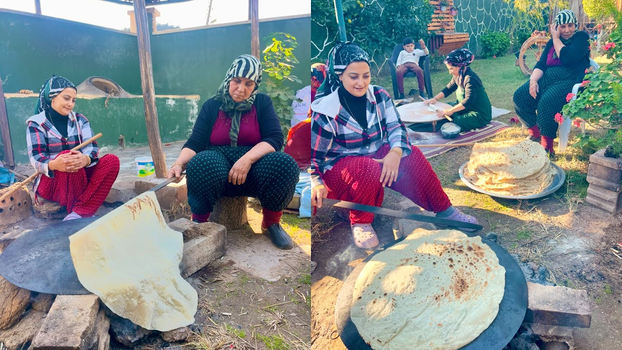 MİS GİBİ TEPSİ TEPSİ YUFKA EKMEĞİ YAPIMI 😍 ANNEM İLE HALAM LEZZETLİ YEMEKLER İÇİN KÖY EKMEĞİ VLOG 5