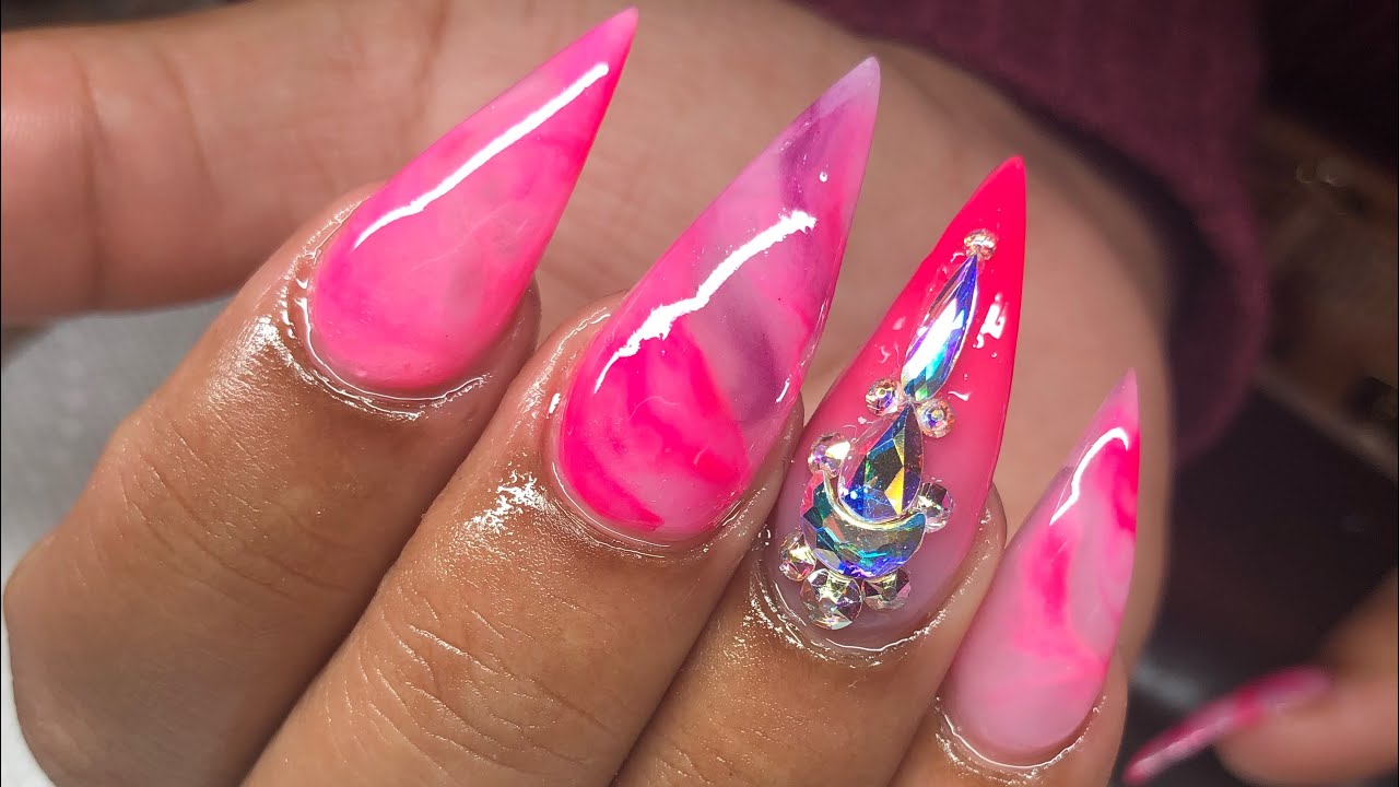 2. Pink and White Marble Nail Design - wide 6