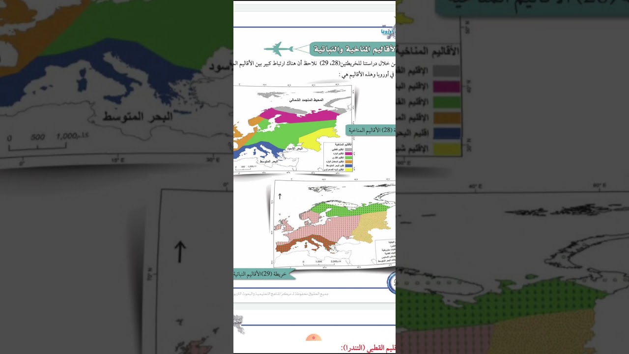 الدرس الرابع .للصف التاسع.الاقاليم المناخية والنباتية . لقارة اوروبا