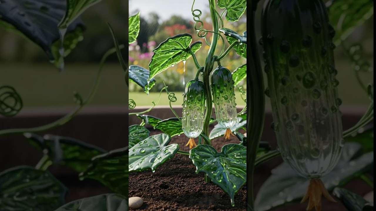 Crystal glass cucumber and crystal rain drops ASMR 