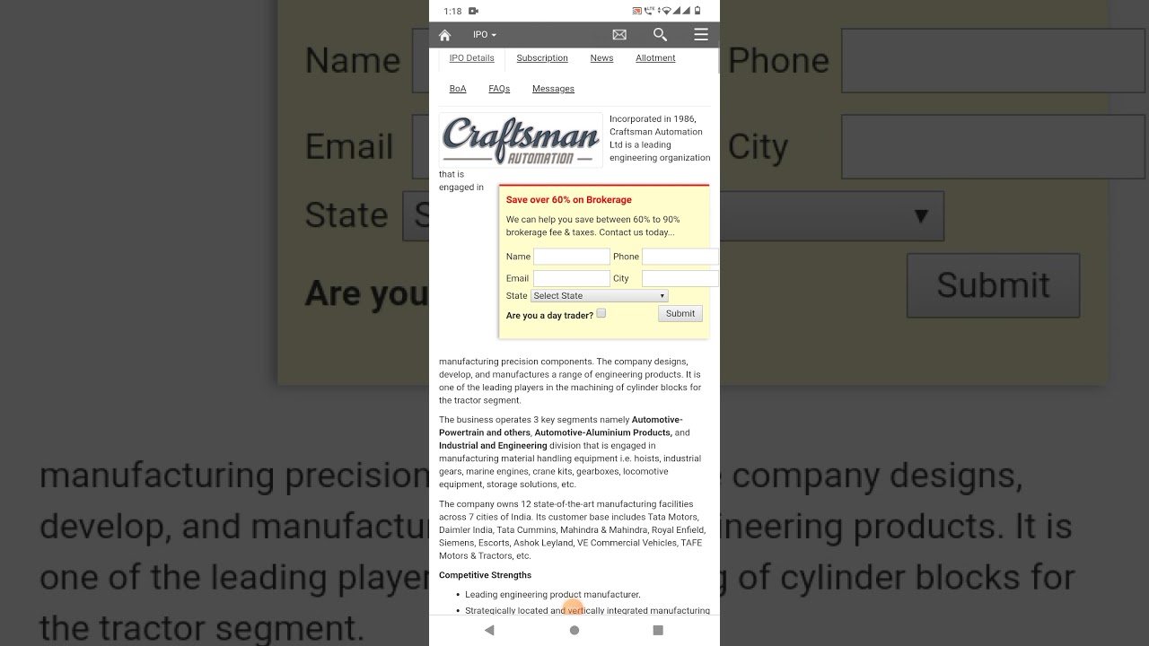 Craftsman Automation Limited IPO (Craftsman Automation IPO) Detail