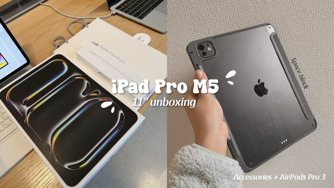 ˖ ݁♬⋆.˚𝄞 📦IPad Pro M5 11”unboxing (space black) + Apple Pencil pro + AirPods Pro 3 + Accessories 