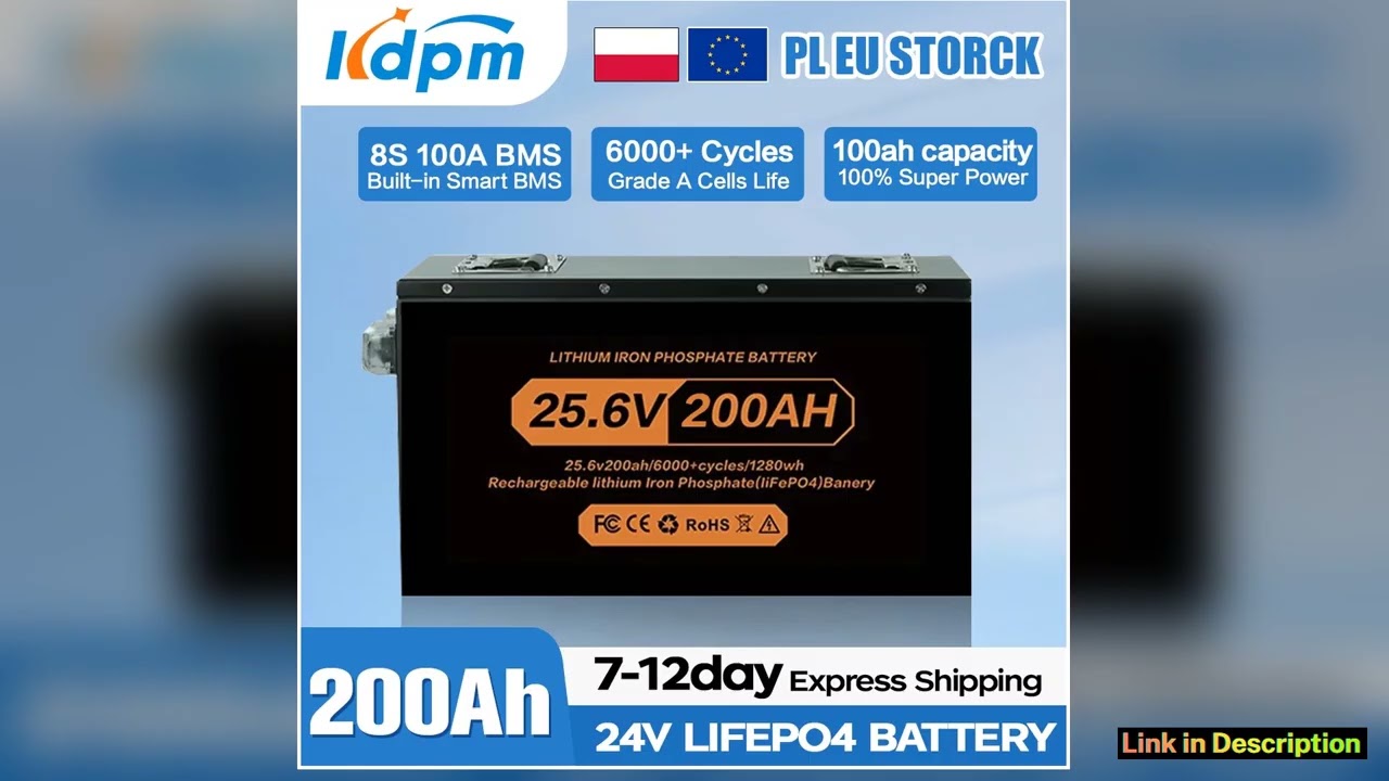 PL EU Stock 12V 24V 48v 100ah 200ah 280ah 300Ah 400Ah LiFePO4 Lithium Battery 100A BMS 6000 cyclic