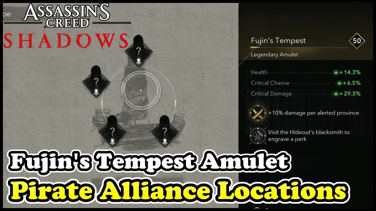 Места Пиратского Альянса в Assassin’s Creed Shadows (Легендарный Амулет Бури Фуджина)