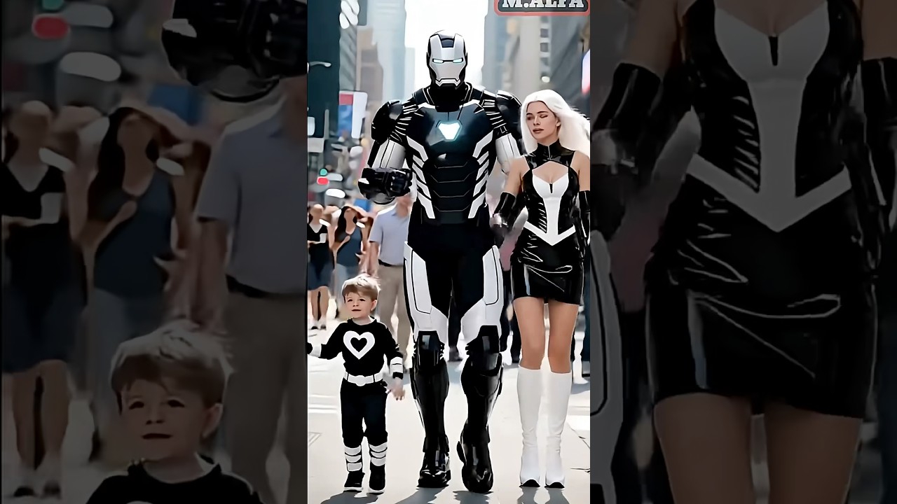 Hulk and Ironman with family in the city 