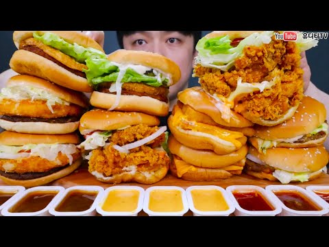 신상햄버거 총집합 롯데리아 치즈NO.5 &amp;amp; 맥도날드 필레오피쉬 &amp;amp; 맘스터치 싸이플렉스 &amp;amp; 버거킹 상어버거 먹방 NEW HAMBURGER <strong>SPECIAL</strong> <strong>ASMR</strong>