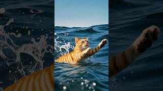 The cat almost forgot that it can swim😢#cat #catswim