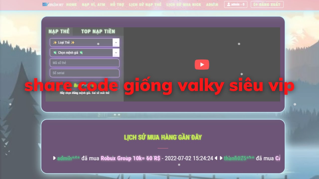 SHARE CODE SHOP ACC ROBLOX API QUA CARDVIP GIỐNG VALKY - YouTube