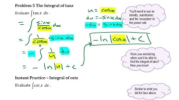 Integrating Trig Functions (tanx and cotx) Using Substitution • [7.2b-2] AP CALCULUS