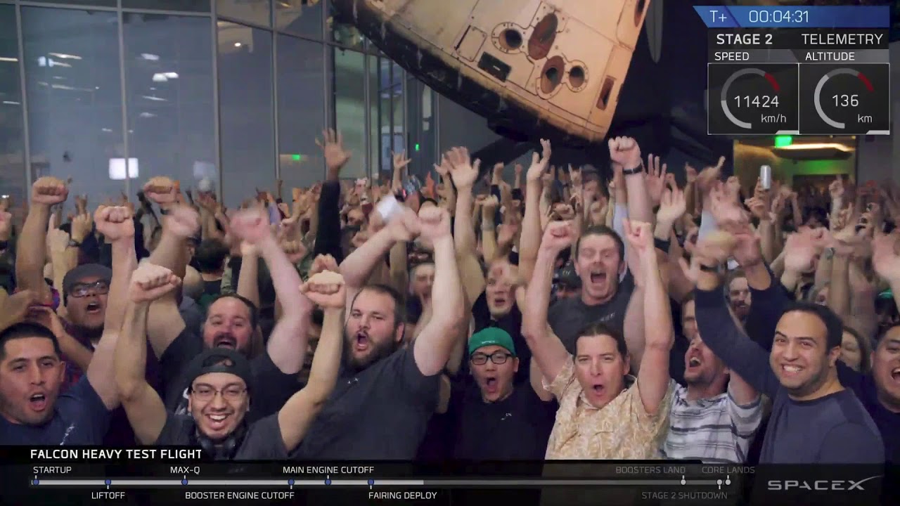 The SpaceX team's reaction in February 2012 as the Falcon Heavy makes its way into orbit.