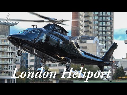 Agusta A109 landing, engine start and takeoff at London Heliport G-JBCB