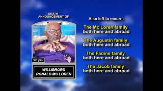 Willibrord Ronald Mc Loren ~ Long Obituary