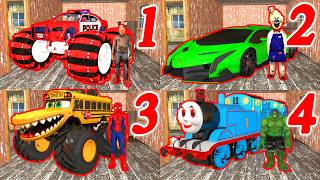 Granny 1 2 3 4 Escape With All Vehicles police car,Long Bus Truck in Room - Gameplay Animation (P.8)