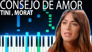 Miniatura de vídeo de "Consejo De Amor - Tini, Morat - Piano Tutorial Cover + ACORDES y Letra - Instrumental Karaoke V2"