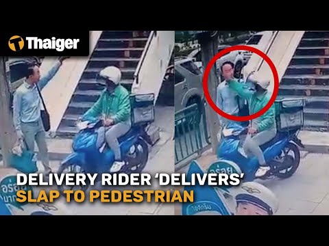 Thailand News | Food delivery rider 'delivers' slap to pedestrian for  blocking his path - YouTube