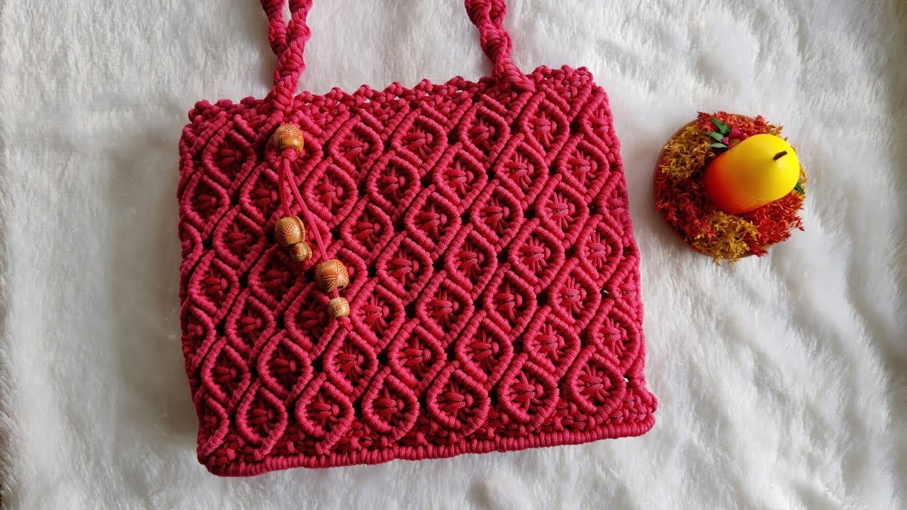 Vintage blue Crochet Macrame 60s 70s Bag hand made Hobo purse hippie lined  | eBay