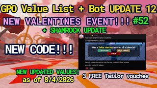 Gpo Value List New Code Added??? Free 3 Tailor Vouches Valentine Event Update 12