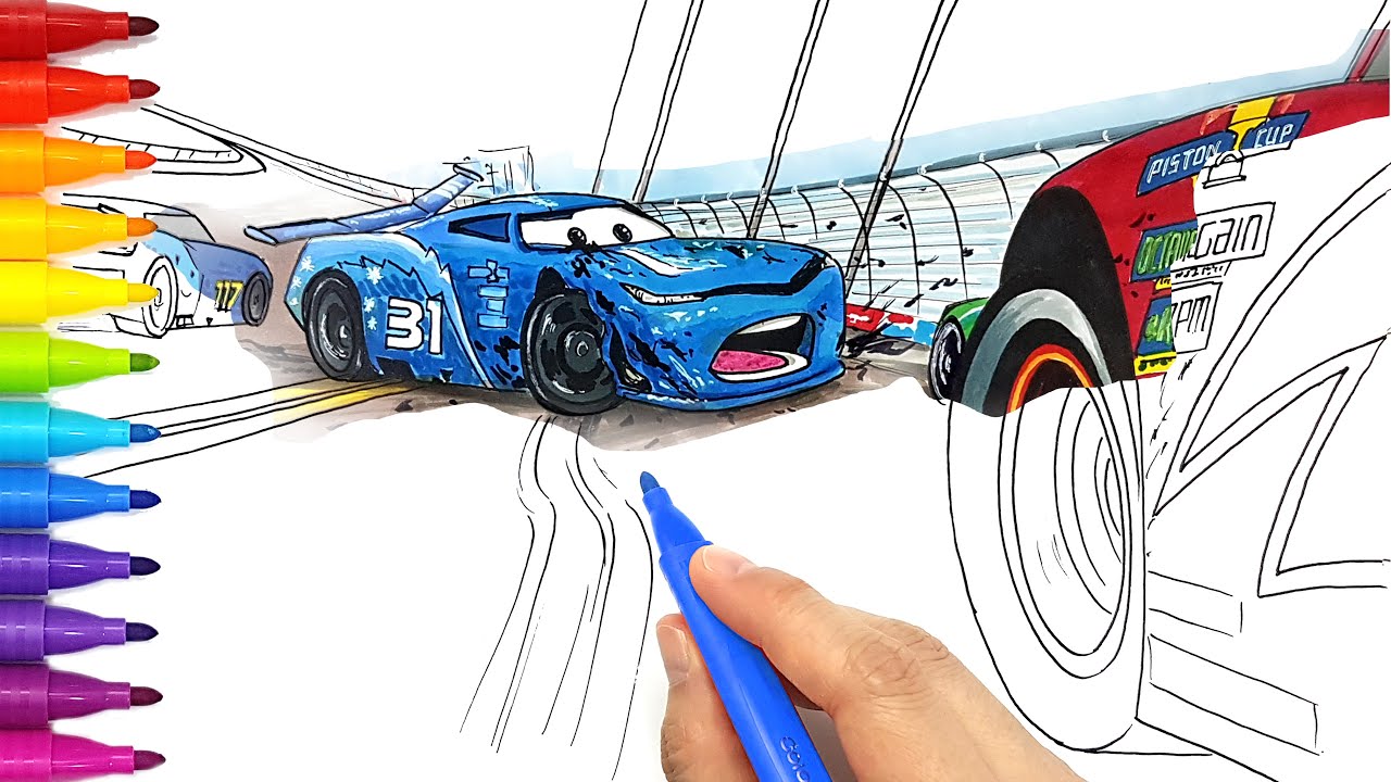 CAM SPINNER Lost Control in CARS 3 . Drawing and Coloring Pages