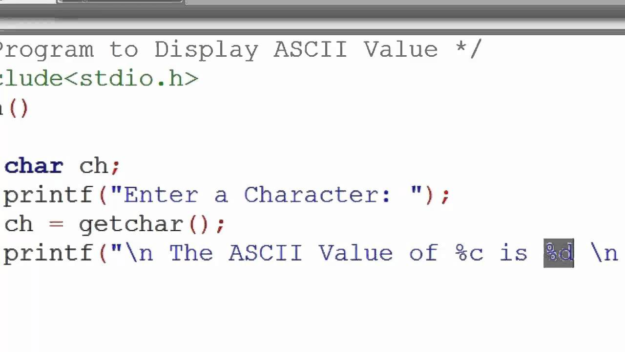 20. Program to Display ASCII Value in C Programming Hindi