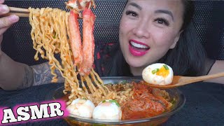 ASMR SPICY NOODLES + BABY KING CRAB LEGSS + EGGS (EATING SOUNDS) LIGHT WHISPERS | SAS-ASMR