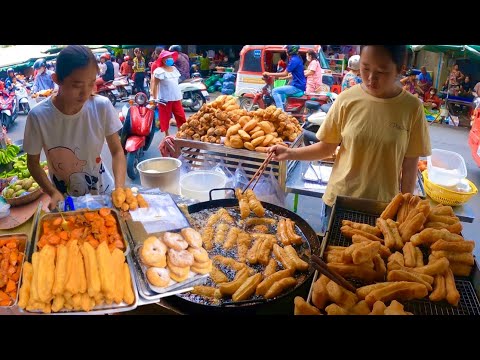 Most Popular Cambodian Street Food, Delicious Fried Cake, Donuts, Snacks, Fresh Food U0026 More