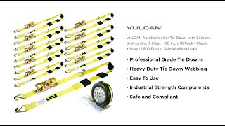 VULCAN Autohauler Car Tie Down with J Hooks - Sliding Idler 3-Cleat - 120 Inch, 10 Pack