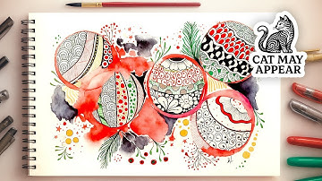 Christmas Watercolor Zentangle 🎄✨ | Relaxing Holiday Art Tutorial