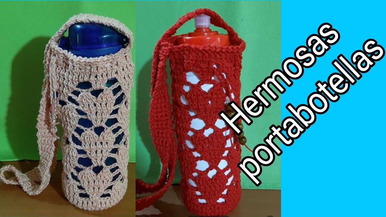 Porta botellas de corazones tejidas a crochet o ganchillo paso a paso muy fácil y rápido de tejer