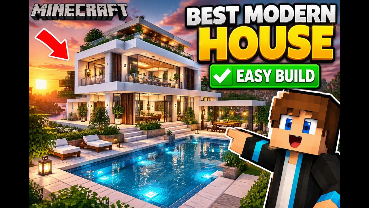 Minecraft: BEST MODERN HOUSE Tutorial (Easy Survival Friendly) - YouTube