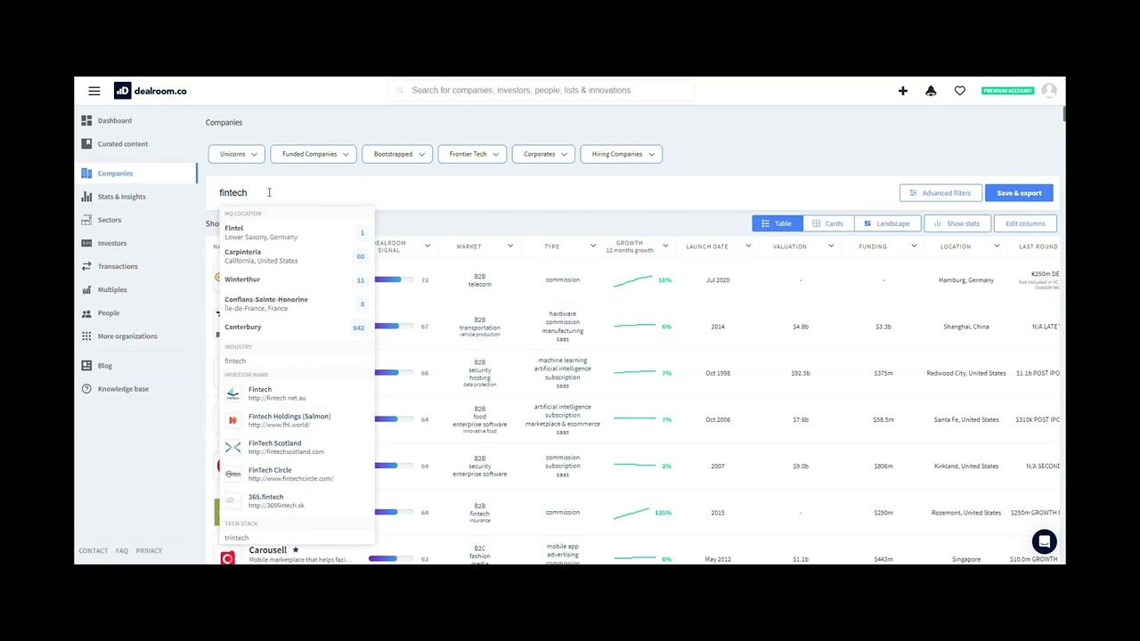 How to use the company search page