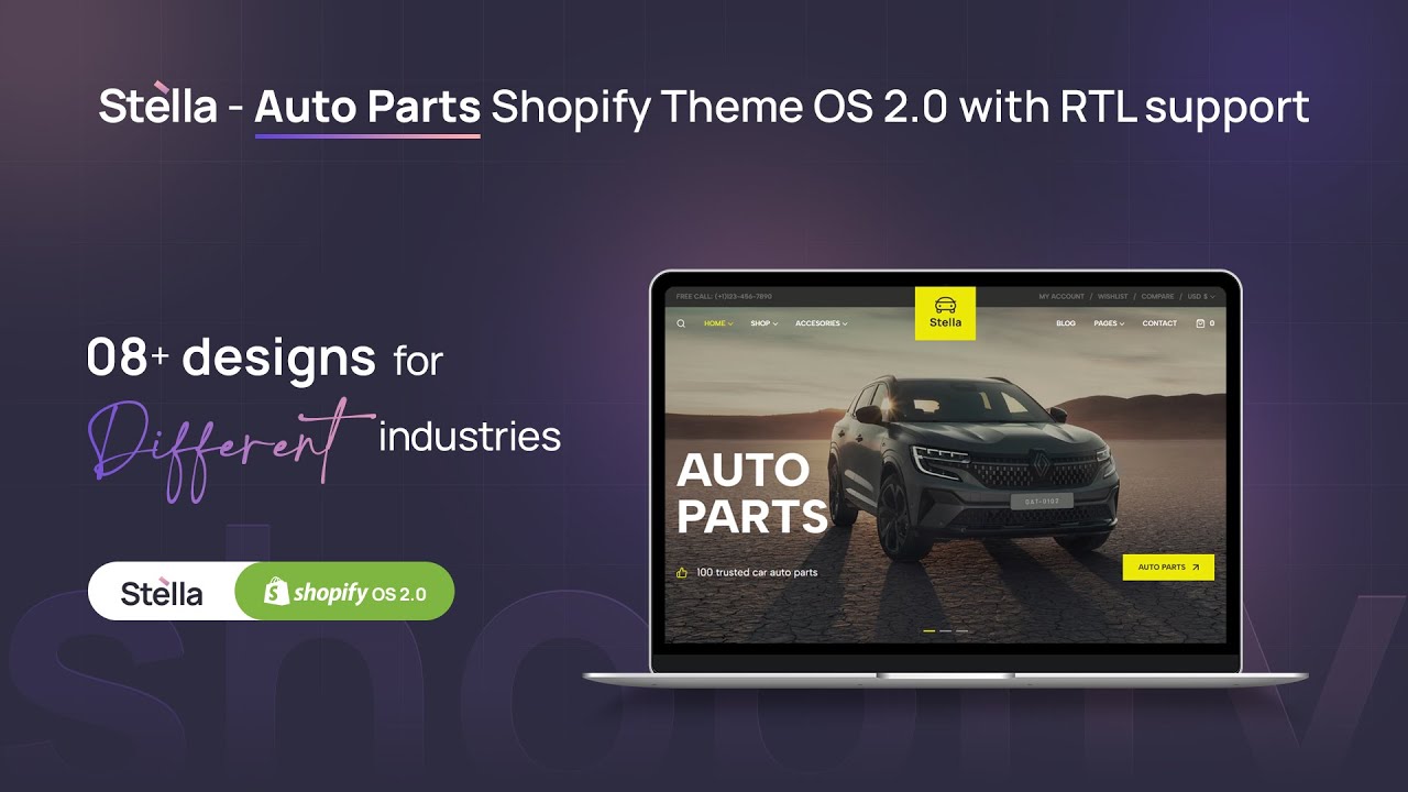 Stella Auto Parts Shopify Theme OS 2.0 with RTL support