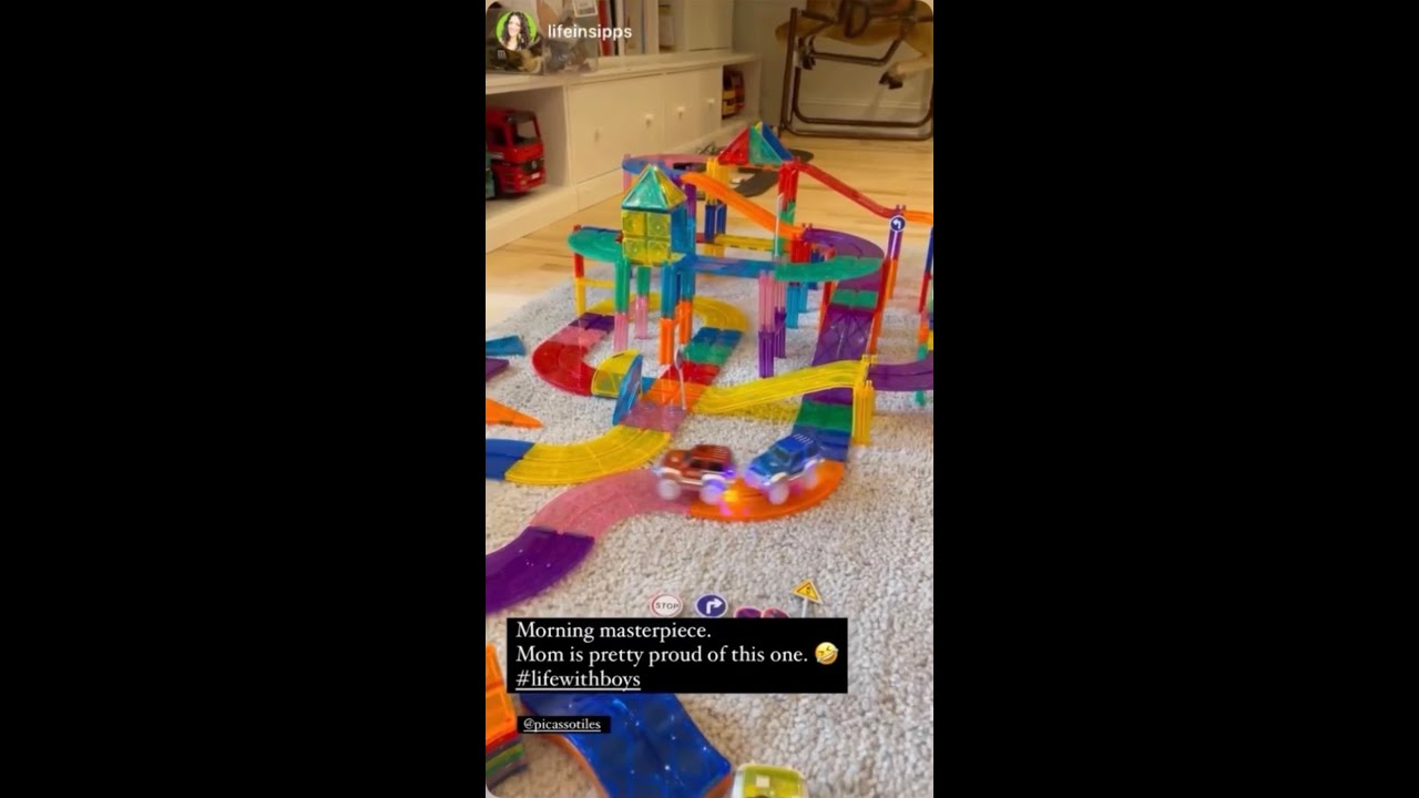 PicassoTiles PicassoToys Big Hit Magnetic Tile Race Car Track Fun Time Montessori Kids DIY Play Idea