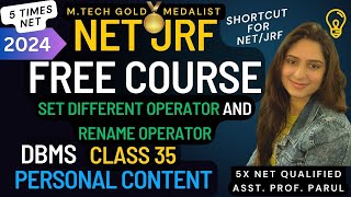 Set Different Operator and Rename Operator in DBMS | CLASS 35 | NET JRF | FREE COURSE