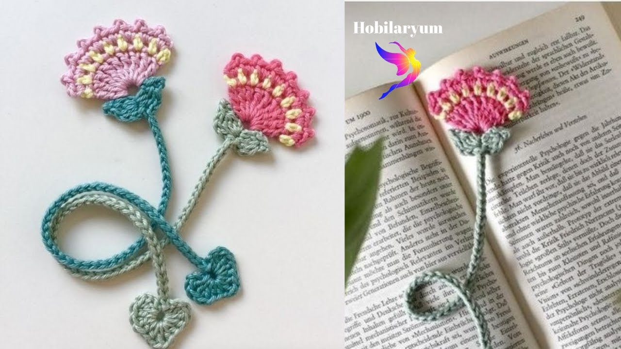 Çok Kolay Çok Seveceğiniz💕 Kitap ayracı, Örgü Çiçek Kitap Ayraç & Knitted Flower Bookmark Making
