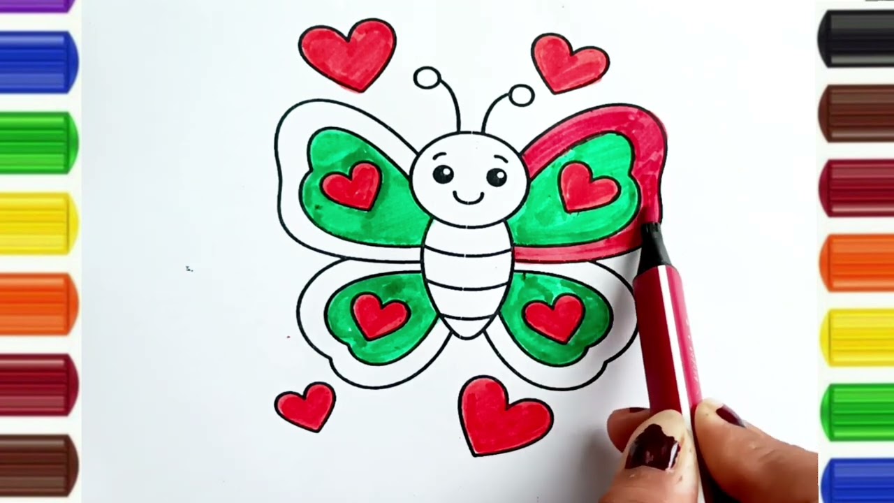 Простой рисунок бабочки для раскрашивания для детей / легкое рисование для детей и малышей / 