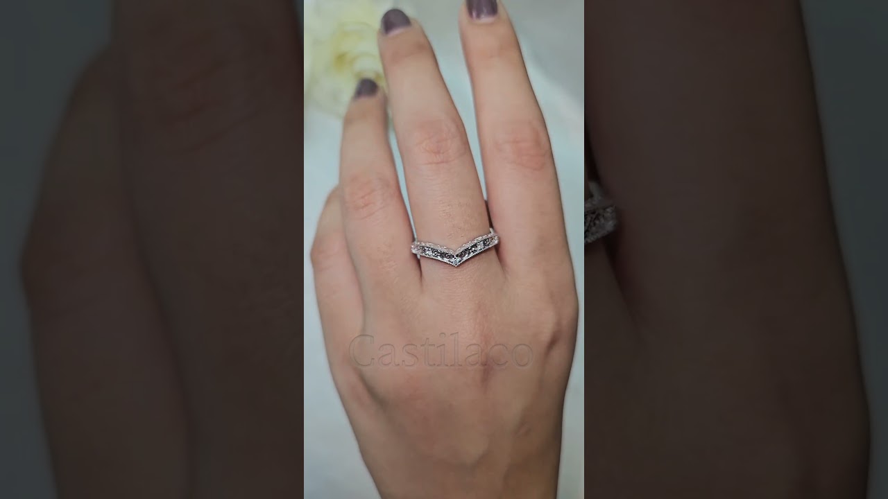 Round Cut Moissanite Diamond Filigree & Milgrain Wedding Band 