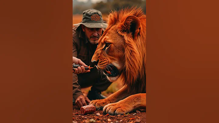 A hunter helps a wounded lion❤️