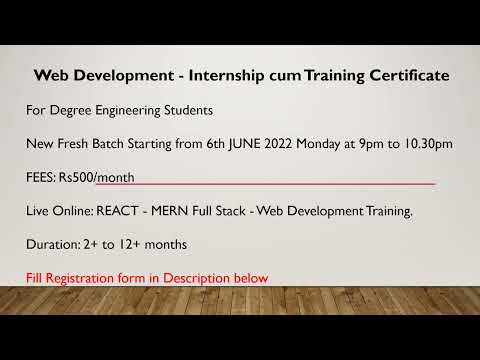 Web Development  - Internship cum Training Certificate Starting from 6th JUNE 2022