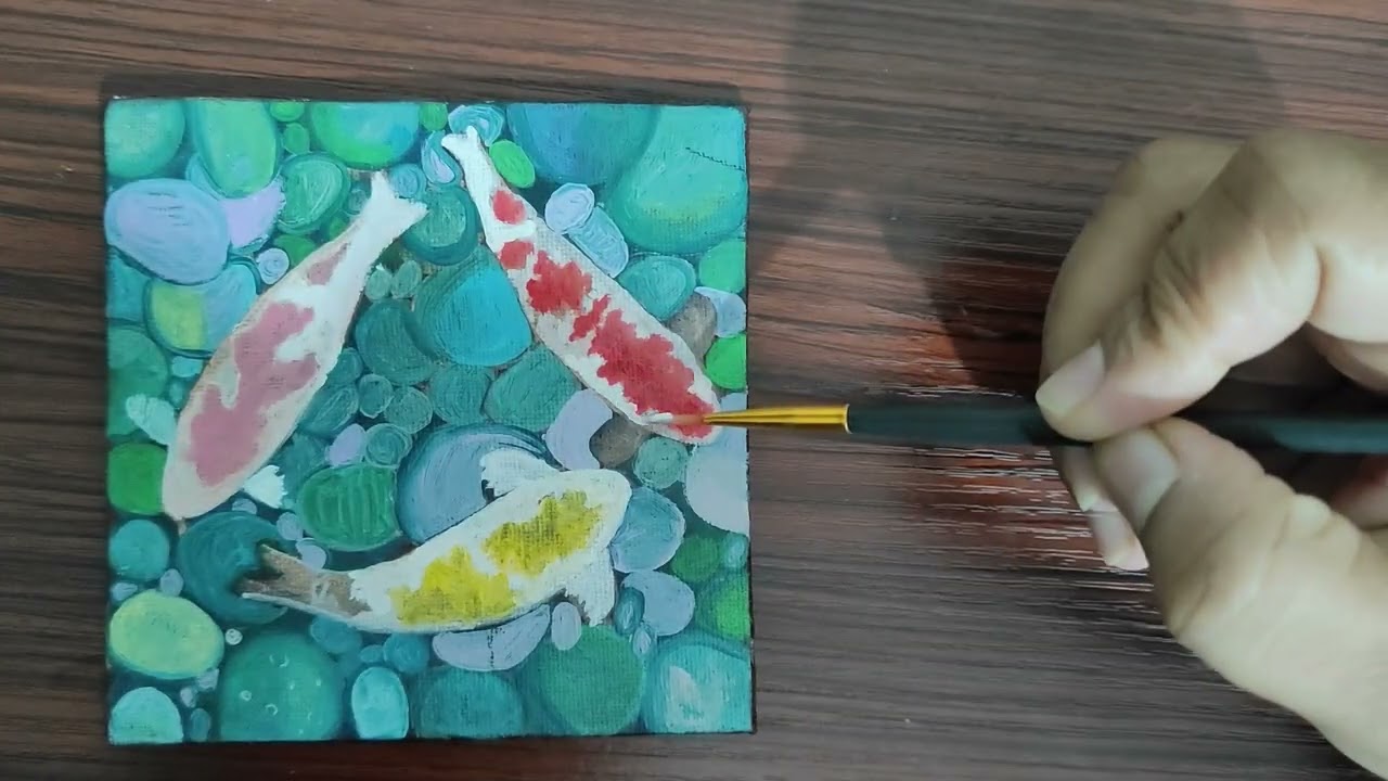 My First Oil Painting Video – Koi Fish in a Pond (4×4 inches)