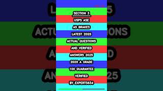 USPS ASE A5 Brakes Latest 2025 Actual Questions and Verified Answers 2025 2026 A Grade 100 Guarantee