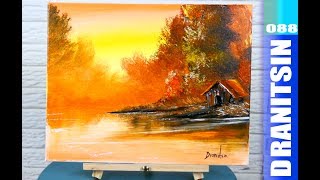 'Golden Reflections' - relaxing and simple acrylic landscape painting demonstration, 088