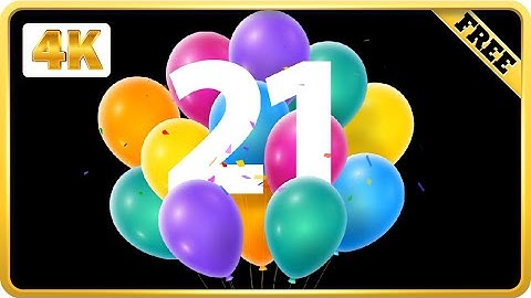 Balloons number 21 with confetti birthday black screen loops