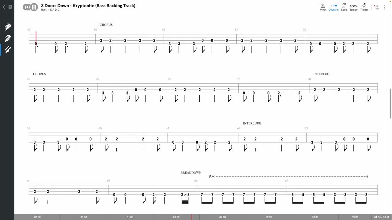3 Doors Down Kryptonite (OFFICIAL BASS BACKING TRACK TAB PLAY ALONG