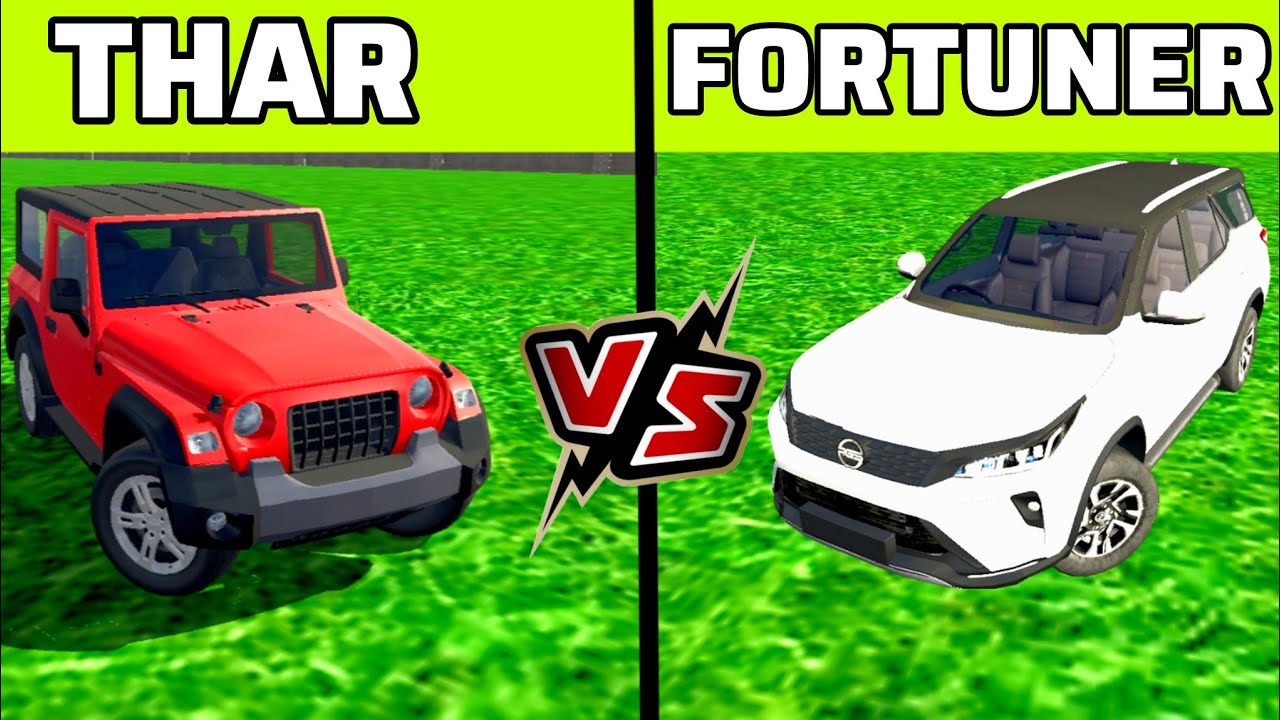 🤯 FORTUNER LEGENDER VS THAR 🤩 CAR CHALLENGE IN || Indian bike driving 3d ||