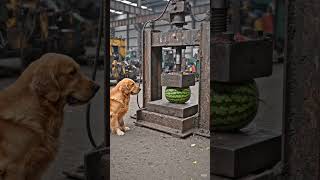 Hydraulic Press vs Watermelon! 😱 Dog Reaction 🔥 #shorts #hydraulicpress #satisfying