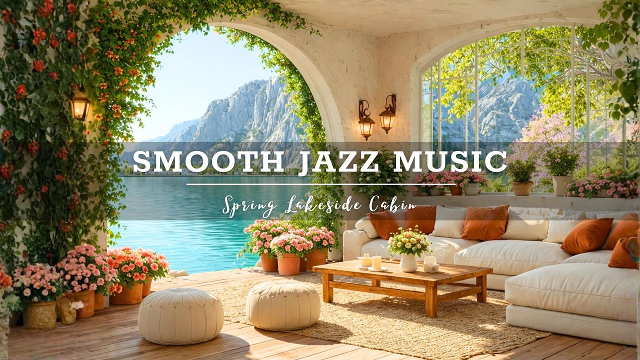 Smooth Jazz Instrumental Music for Good Mood 🌸 Spring Lakeside Cabin Ambience & Relaxing Jazz